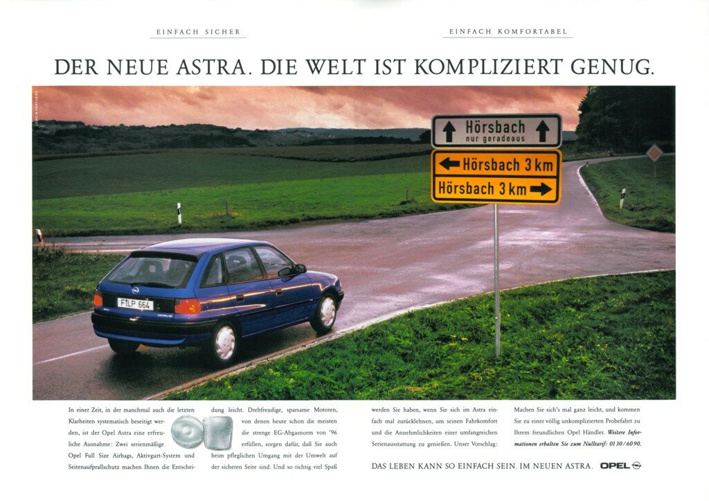 Opel-Werbeanzeige für den facegelifteten Astra, 1994